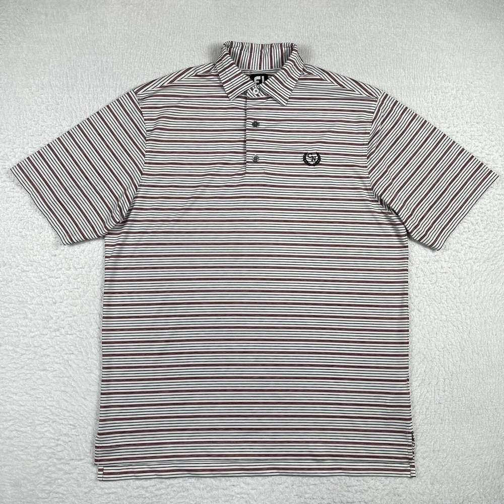 FootJoy Polo Shirt Mens Large White Striped Golf Performance Athletic Preppy